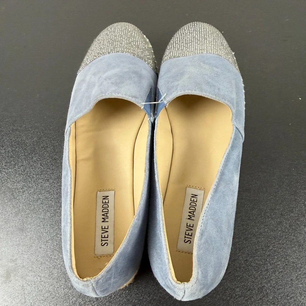 Steve Madden Pulse Espadrille Shoes Women's 8.5B Blue Rhinestone Slip On Casual